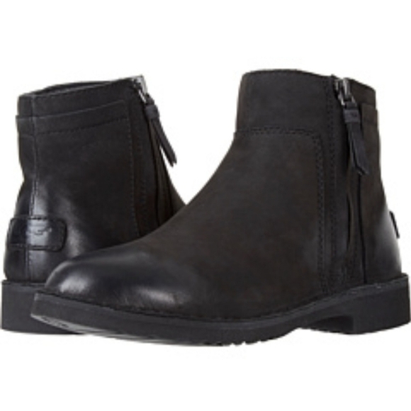 UGG Shoes - UGG Rea Women's black leather sheepskin shearling lined ankle boots booties, 10